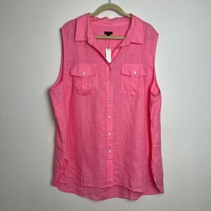 NWT Talbots Plus Size 3X Pink Linen Sleeveless Button Front Shirt Top
